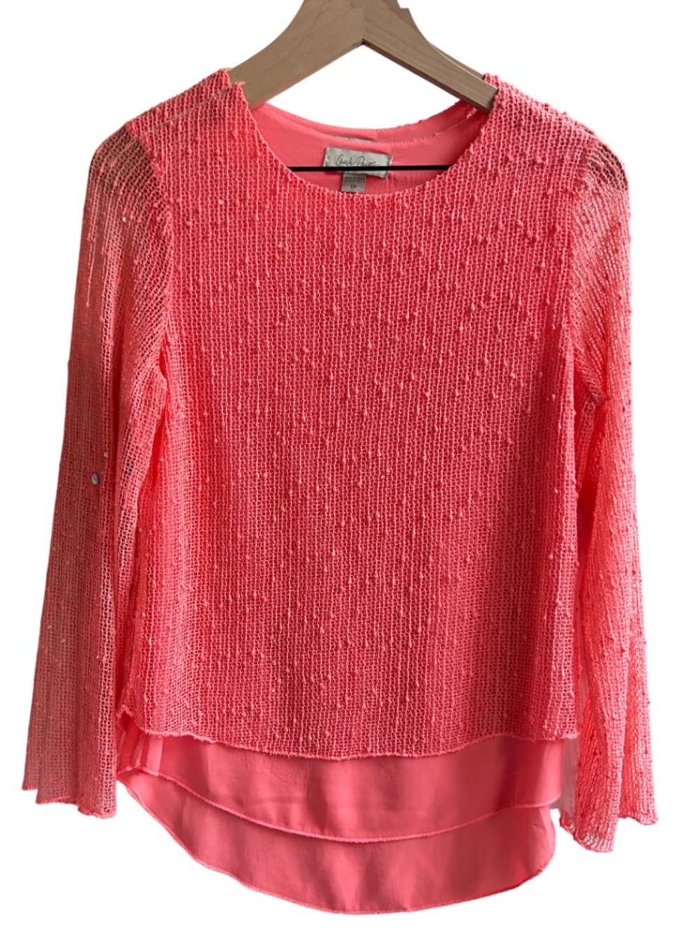 Charlie Paige Coral Textured Layered Hi Low Top Size Small Petite